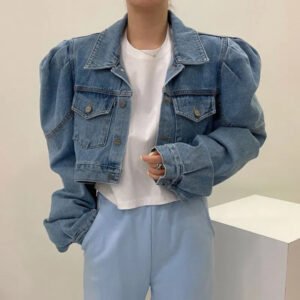 Puff Sleeve Vintage Denim Jacket