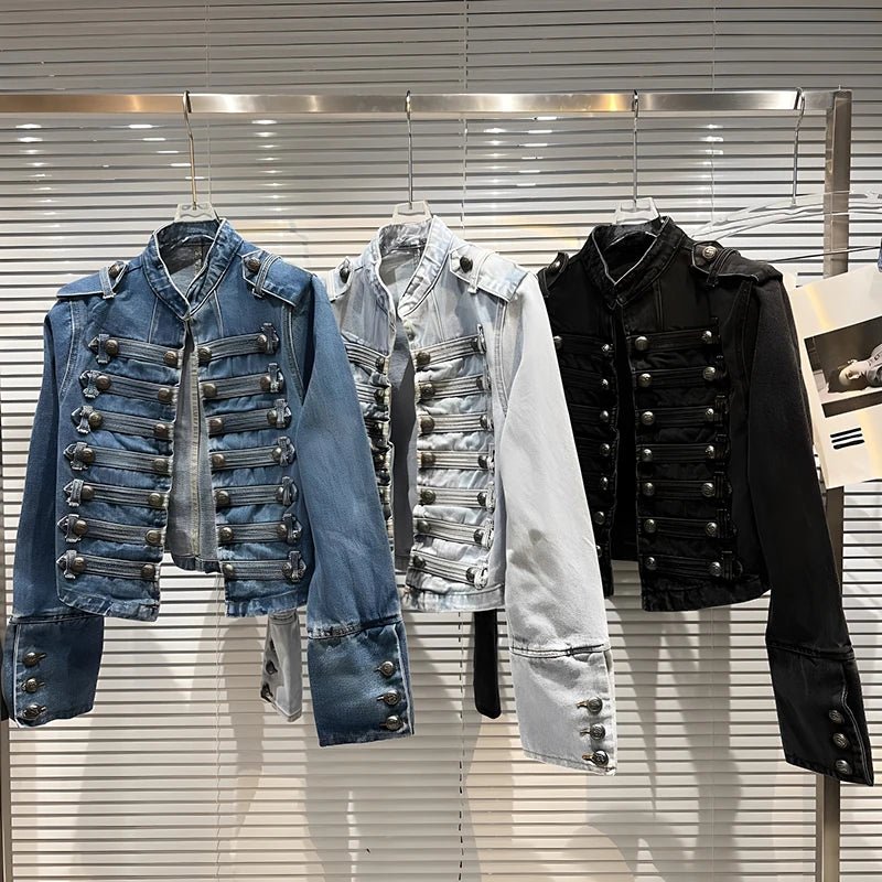 Metal Buckle Denim Short Jacket - Image 3