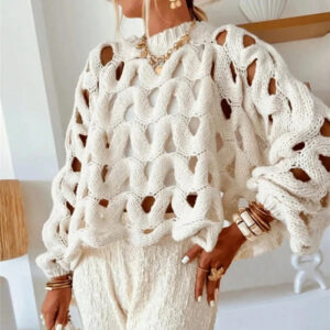Hollow-Out Long-Sleeve Knit Sweater