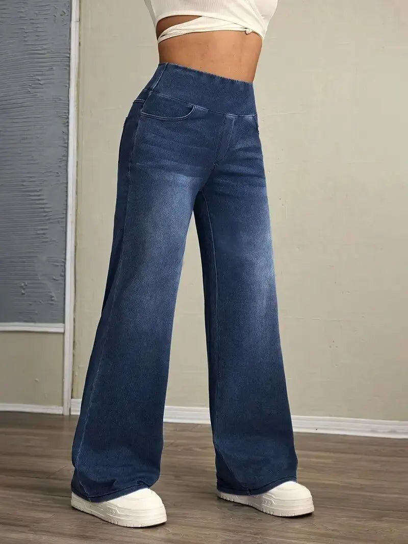 High-Stretch Elastic Waist Straight Jeans - Image 3