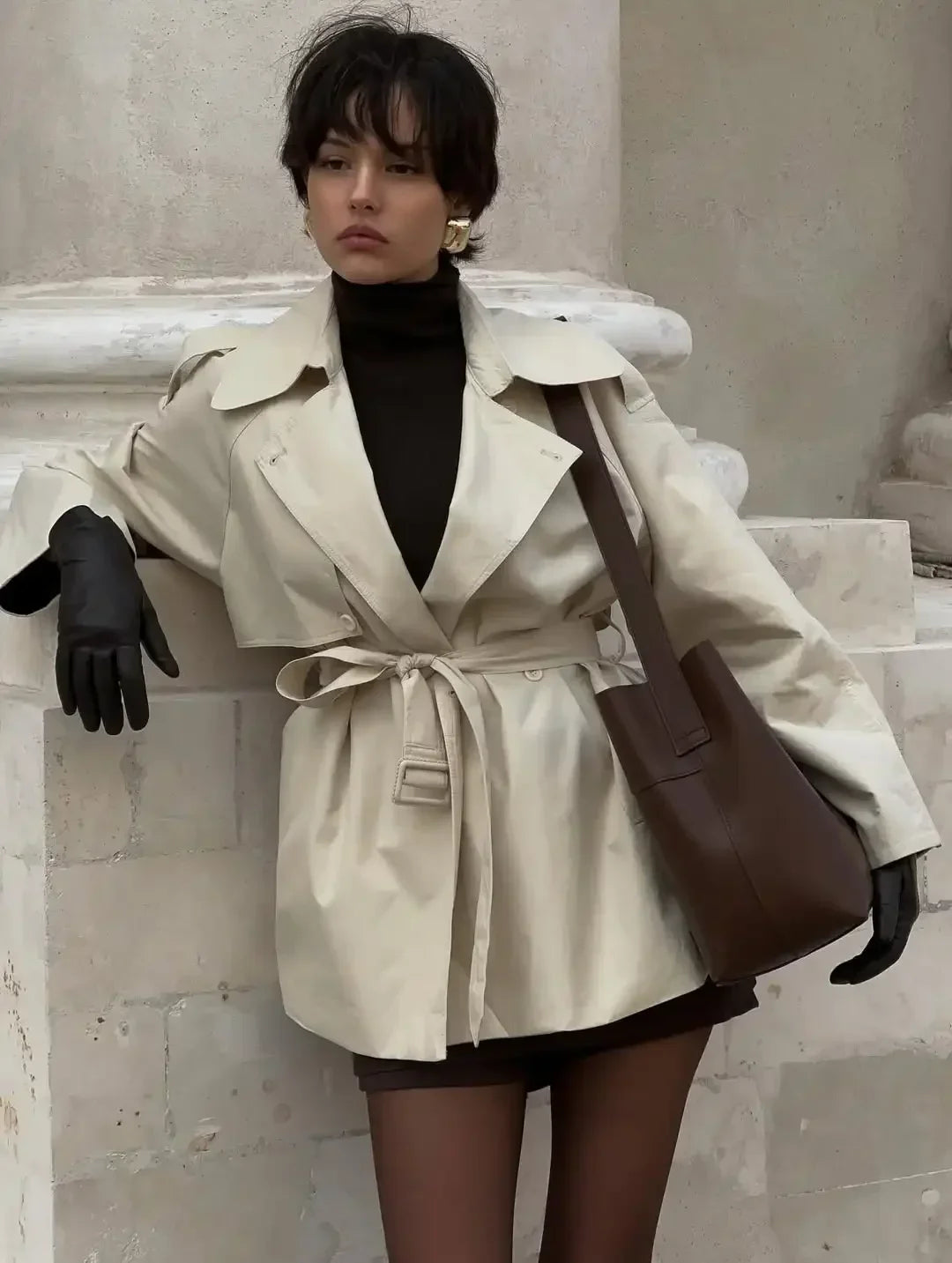 Women’s Belted Short Trench Coat - Image 17