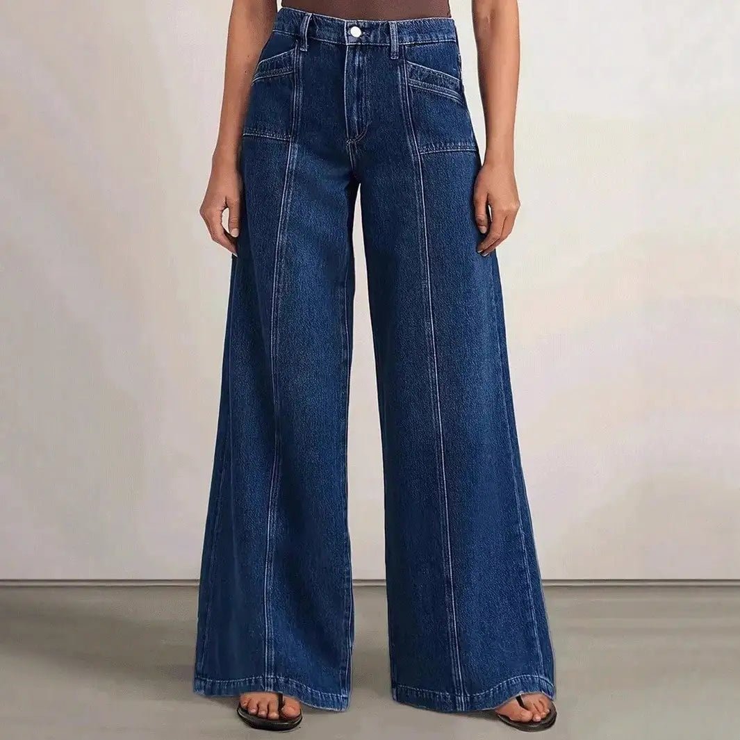 Deep Blue Wide-Leg Denim Jeans - Image 5