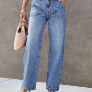 Wide-Leg Straight Denim Jeans